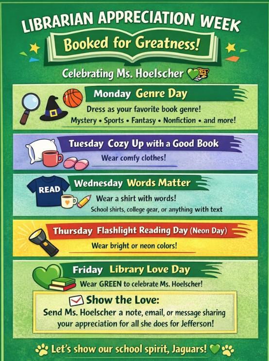 Details for dress attire for Librarian Appreciation Week