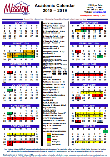 Academic Calendar 2018-2019 Featured Photo