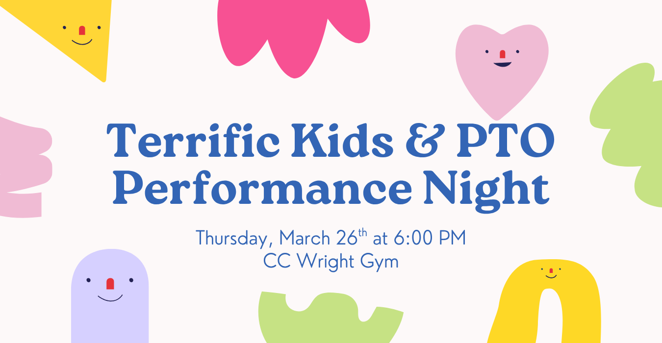 Colorful event flyer announcing Kids & PTO Performance Night.