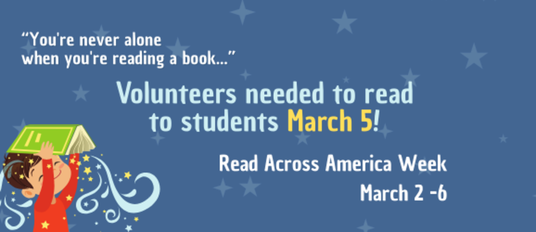 Volunteers needed to read to kids March 5!
