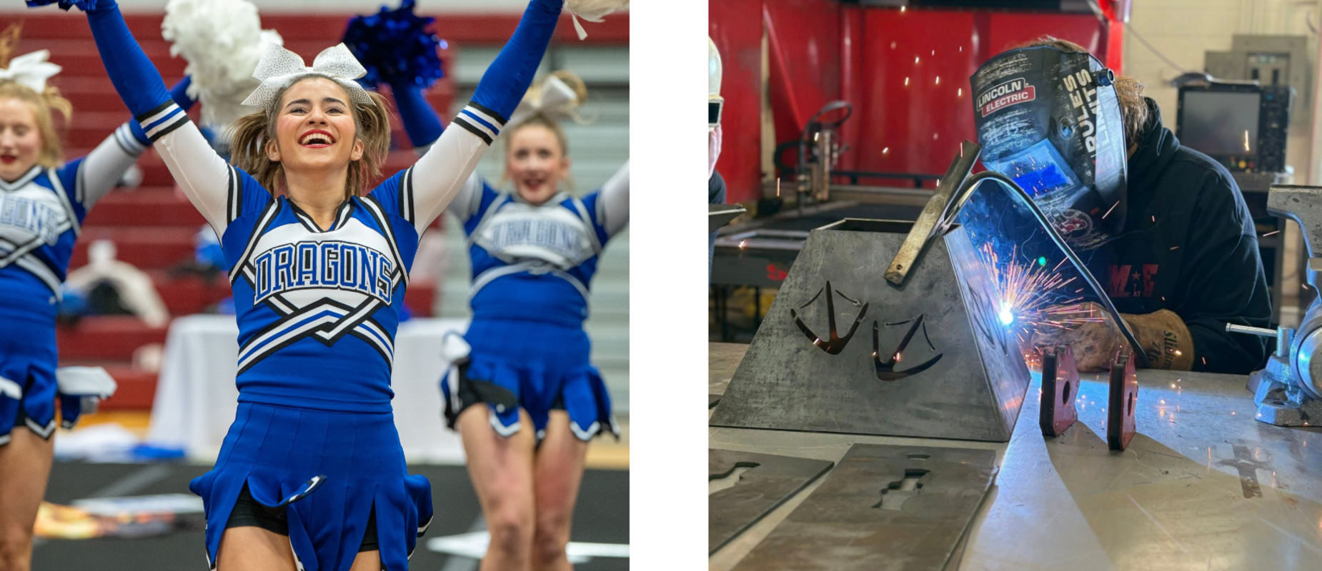 Cheerleader performing and CTE student.