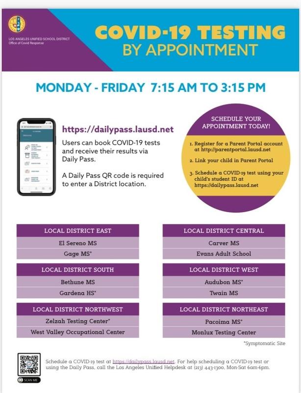 LAUSD COVID TESTING SITES