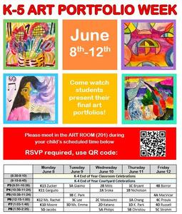 K-5 Art Portfolio Schedule and details.