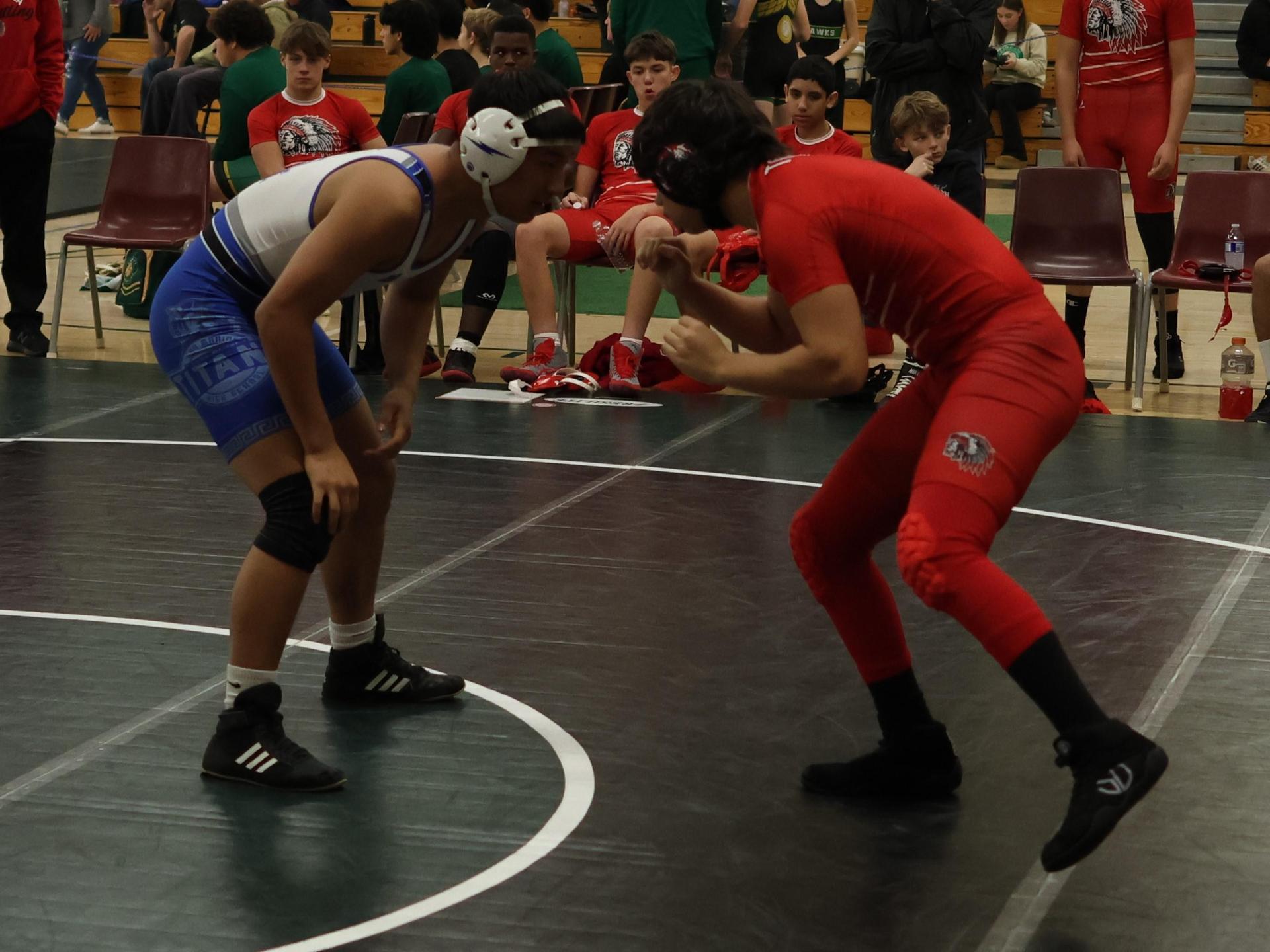 Boys wrestling in the Liberty Duals event 122