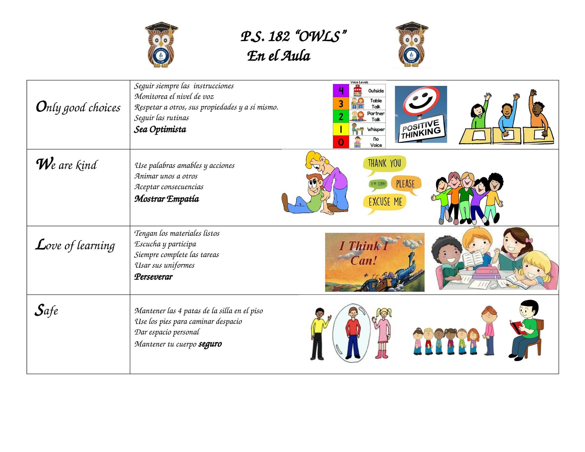 OWL Classroom Matrix (Spanish)