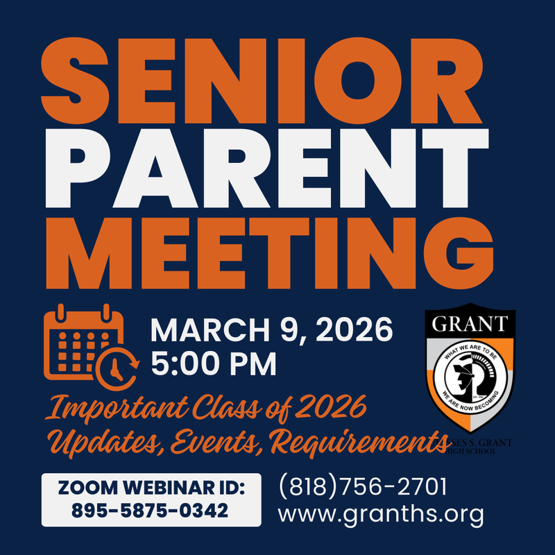 Class of 2026 Senior Parent Zoom Meeting - Monday, March 9, 2026 @ 5 PM Featured Photo