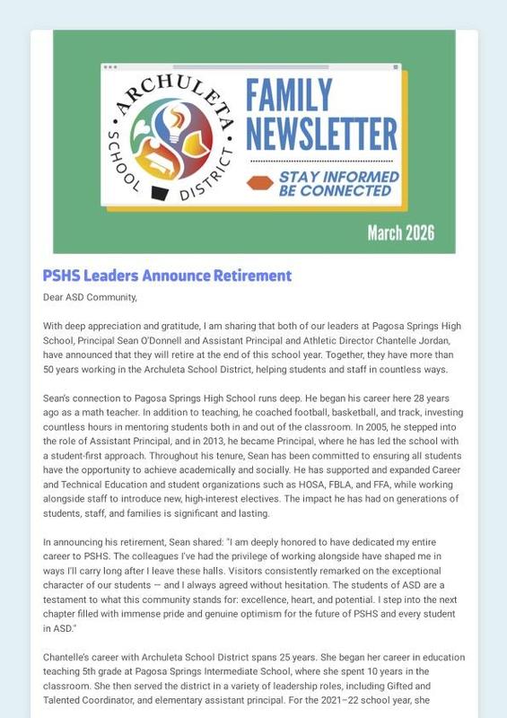screenshot of the first page of the march newsletter