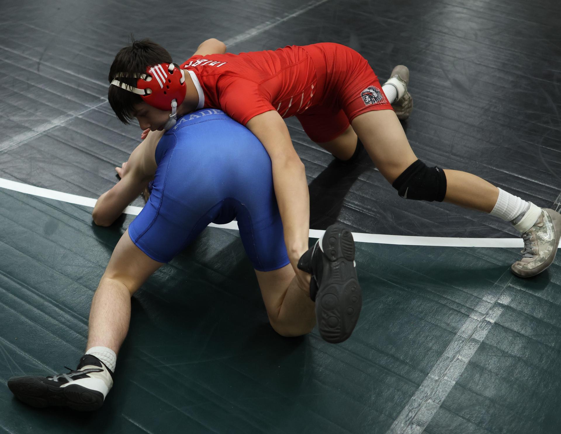 Boys wrestling in the Liberty Duals event 5