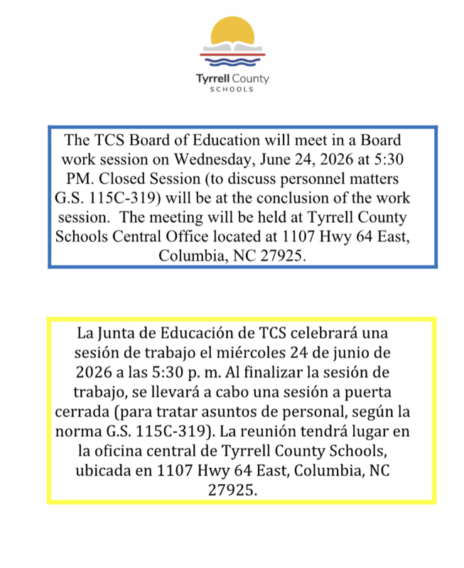 BOE Work session Announcement