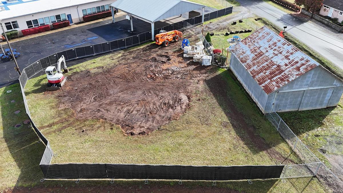 aerial view of playground site preparation