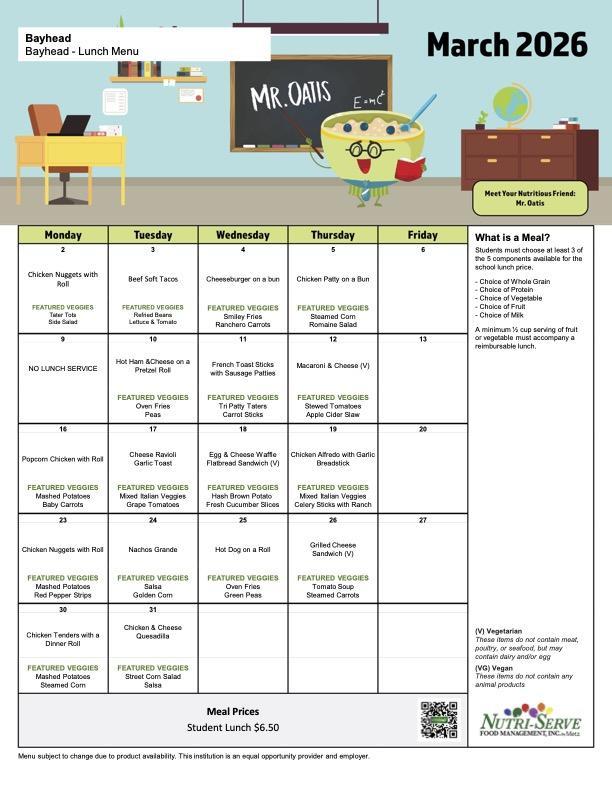Lunch Menu for March