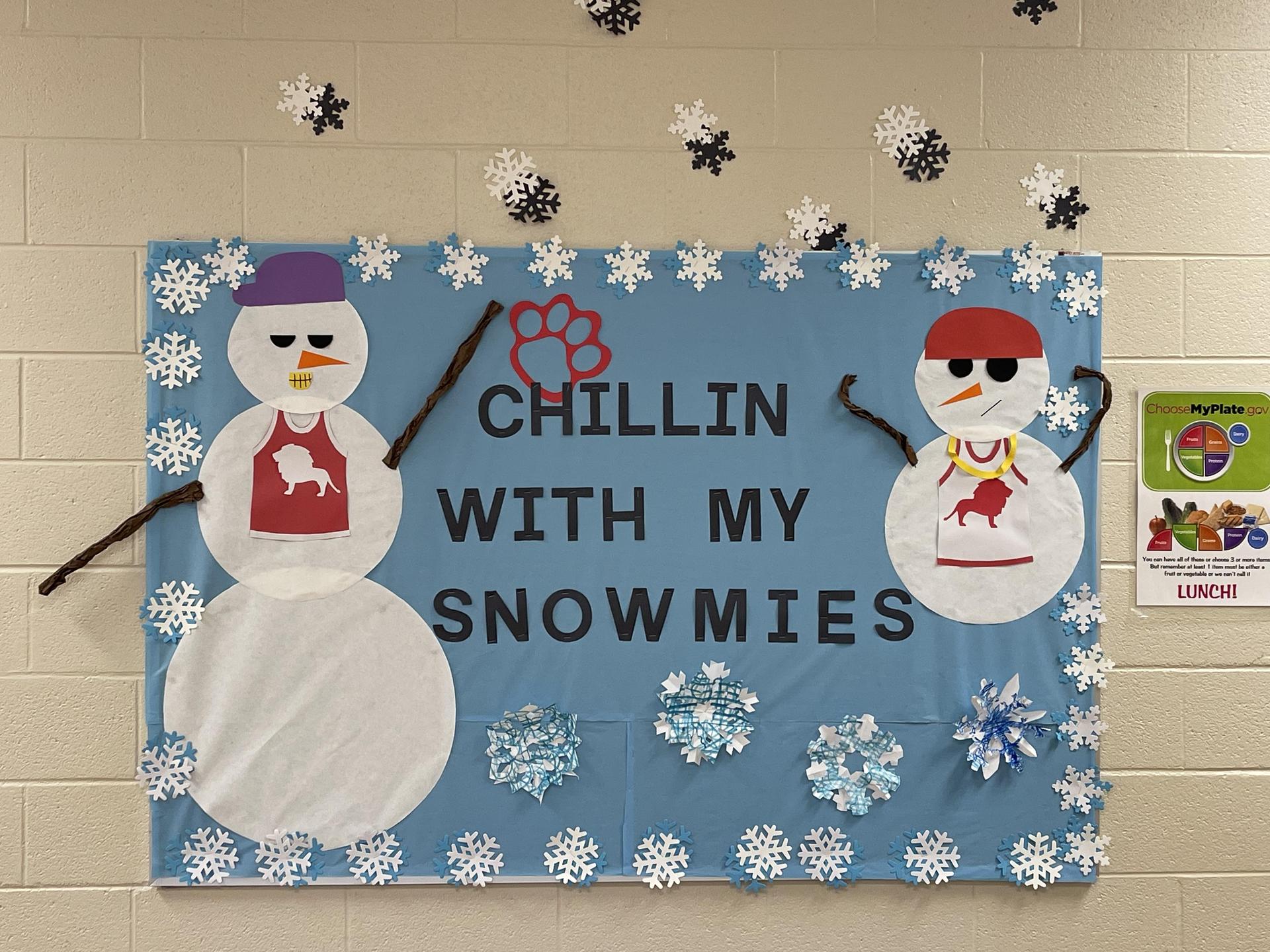 Snowman bulletin board made by Ms. Stevie's Class
