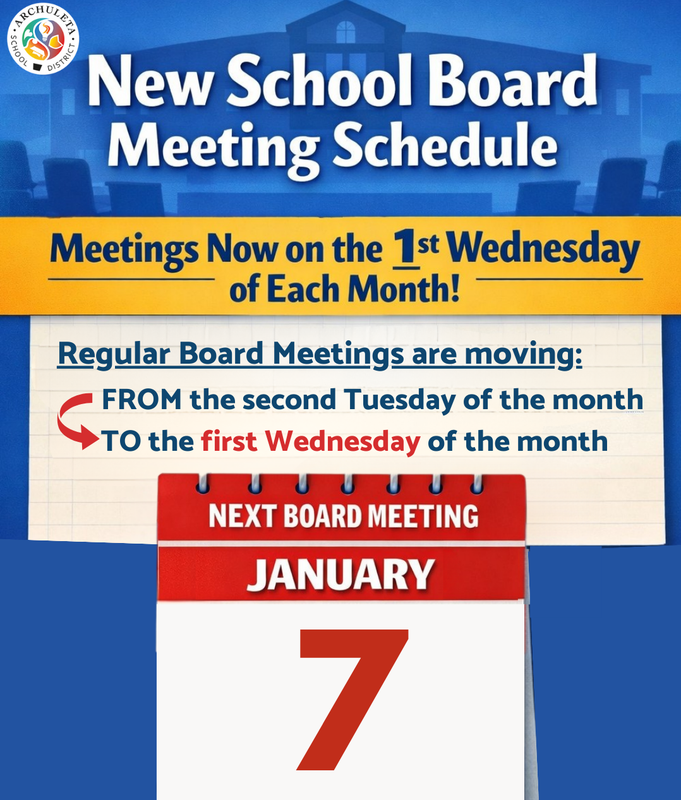 Graphic repeating info about new school board meeting schedule