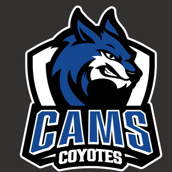 Blue Coyote on a white shield