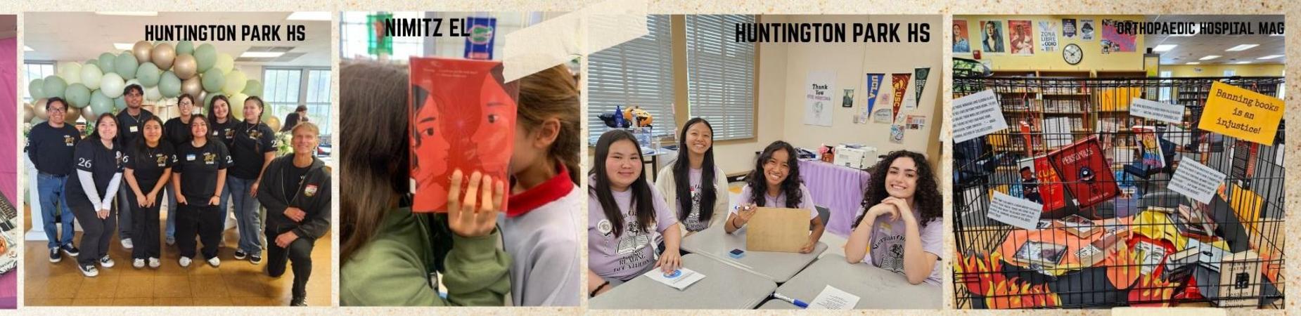 A collage of photos of events taking place in school libraries