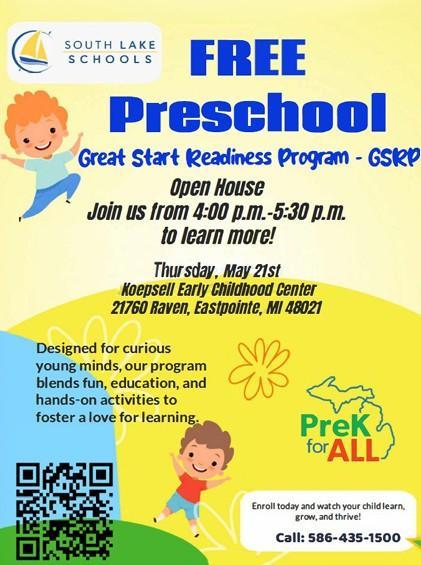 2026-2027 Great Start Readiness Program (GSRP) Preschool Open House Featured Photo