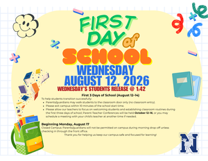 First Day of School August 12th. Early release at 1:42 PM