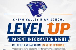 cougar logo advertising level up parent information night event - instructing them to check the calendar for more details