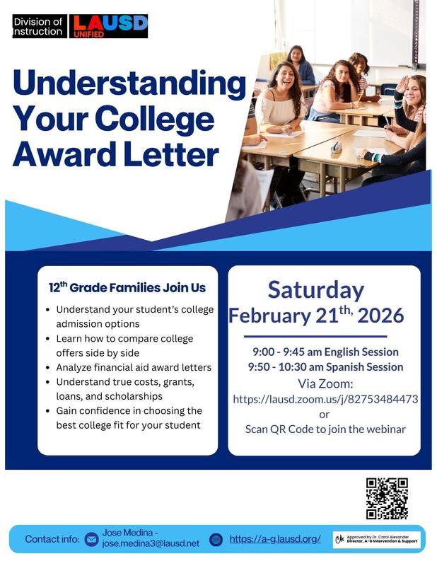 LAUSD Hosts Webinar to Help Families Understand College Award Letters Featured Photo