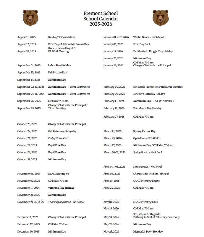 2025-2026 School Calendar