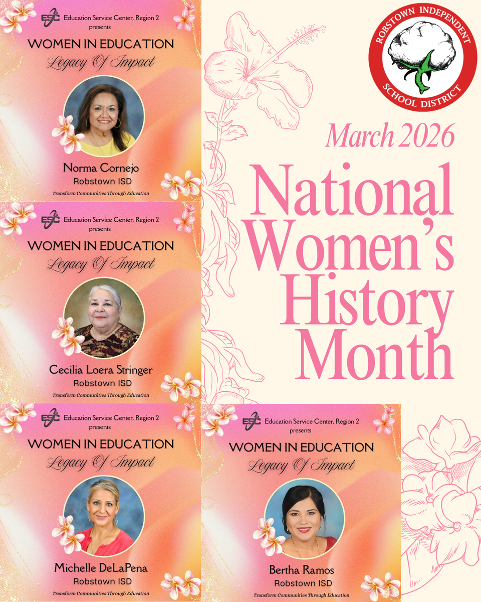 Visual display honoring women in education with portraits and a floral background.