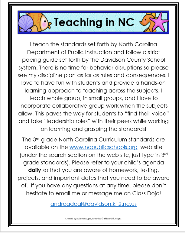 Teaching in North Carolina Mrs. Andrea Deal Walker Wallburg