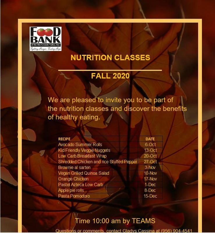 Schedule for Nutrition Classes