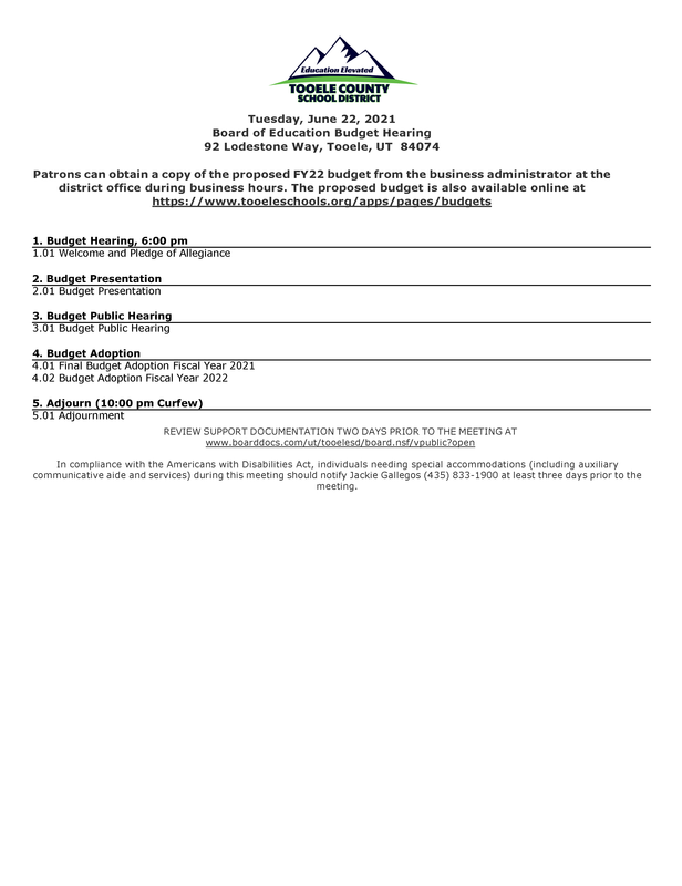 Board of Education Budget Hearing - June 22, 2020 Thumbnail Image