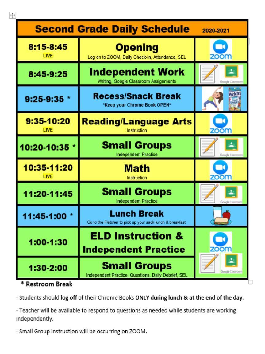 Daily schedules - Students - Dr. Douglas K. Fletcher Elementary