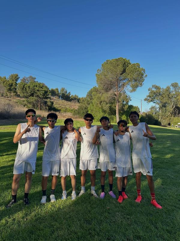 about 7 boys stand on grass