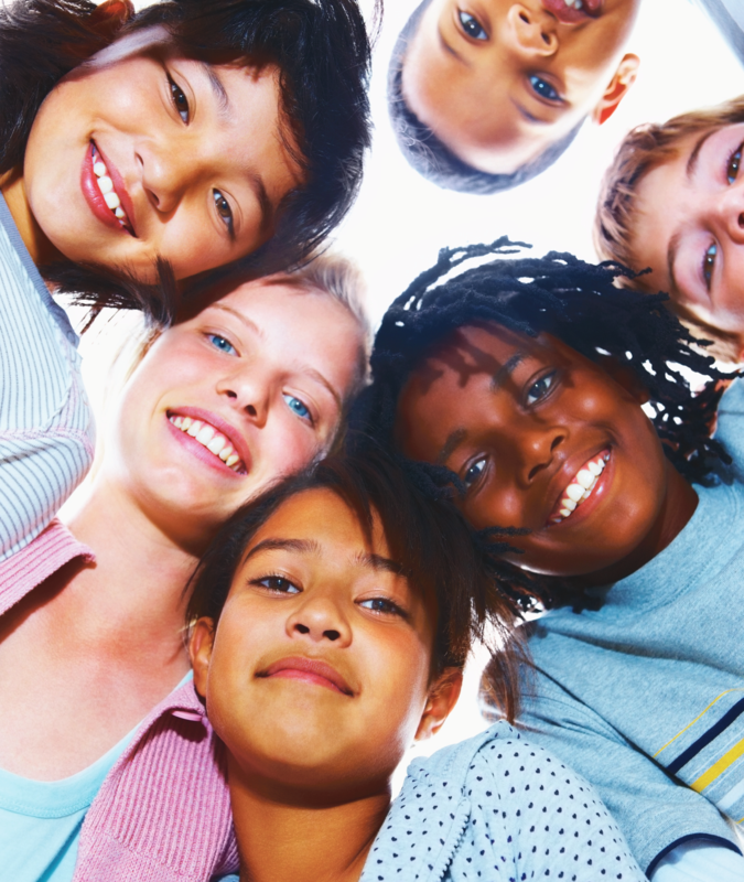 Kids in circle looking down