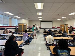 Superintendent Dr. Payton speaking to our students here at the Opportunity Center