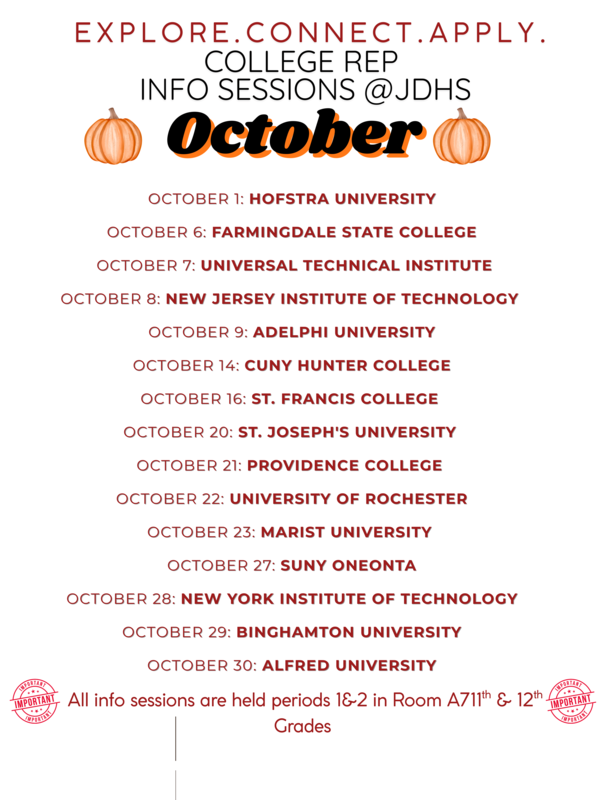 October 2025 college rep info sessions