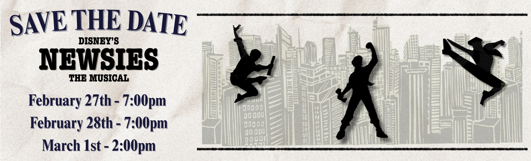 Save the Date Flyer for Disney's Newsies