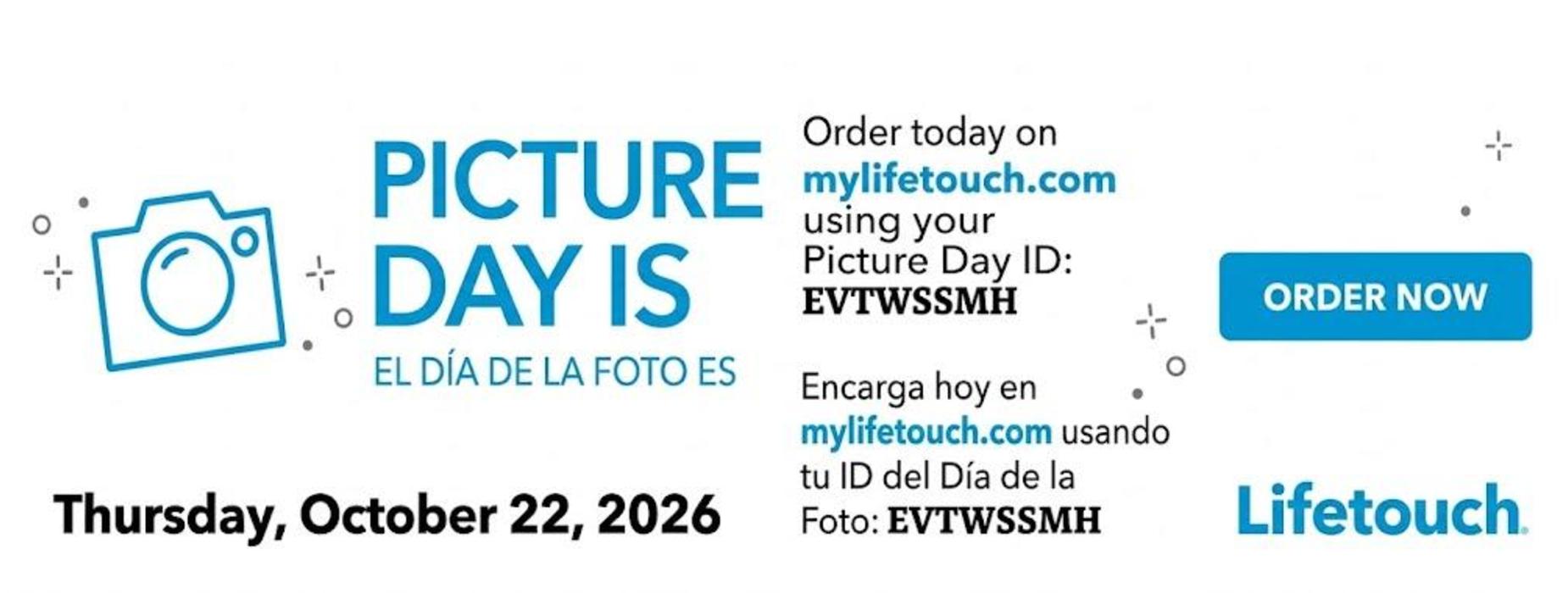 Announces Picture Day details with order instructions and date.
