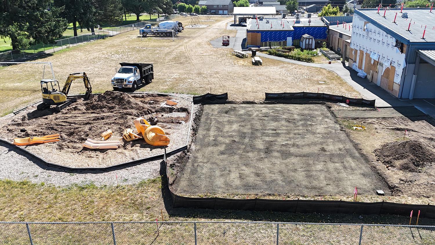 aerial view of excavated playground area