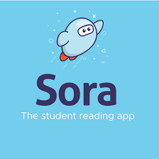 the online library. blue background with a blue character