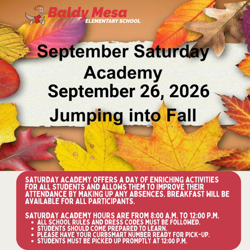 SATURDAY ACADEMY- September 26, 2026 - 8:00 AM TO 12:00 PM Featured Photo