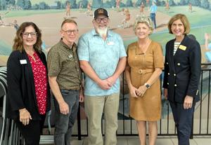 Susan Gulley (Board Member, Rutherford Arts Alliance), Ron Alley (RAA Board Alumnus), Jeff Lysyczyn (Executive Director, RAA), Kimberly Sprinkle (Operations Manager, The Christy-Houston Foundation, Inc.), Anne C. Davis (President, The Christy-Houston Foundation, Inc.)