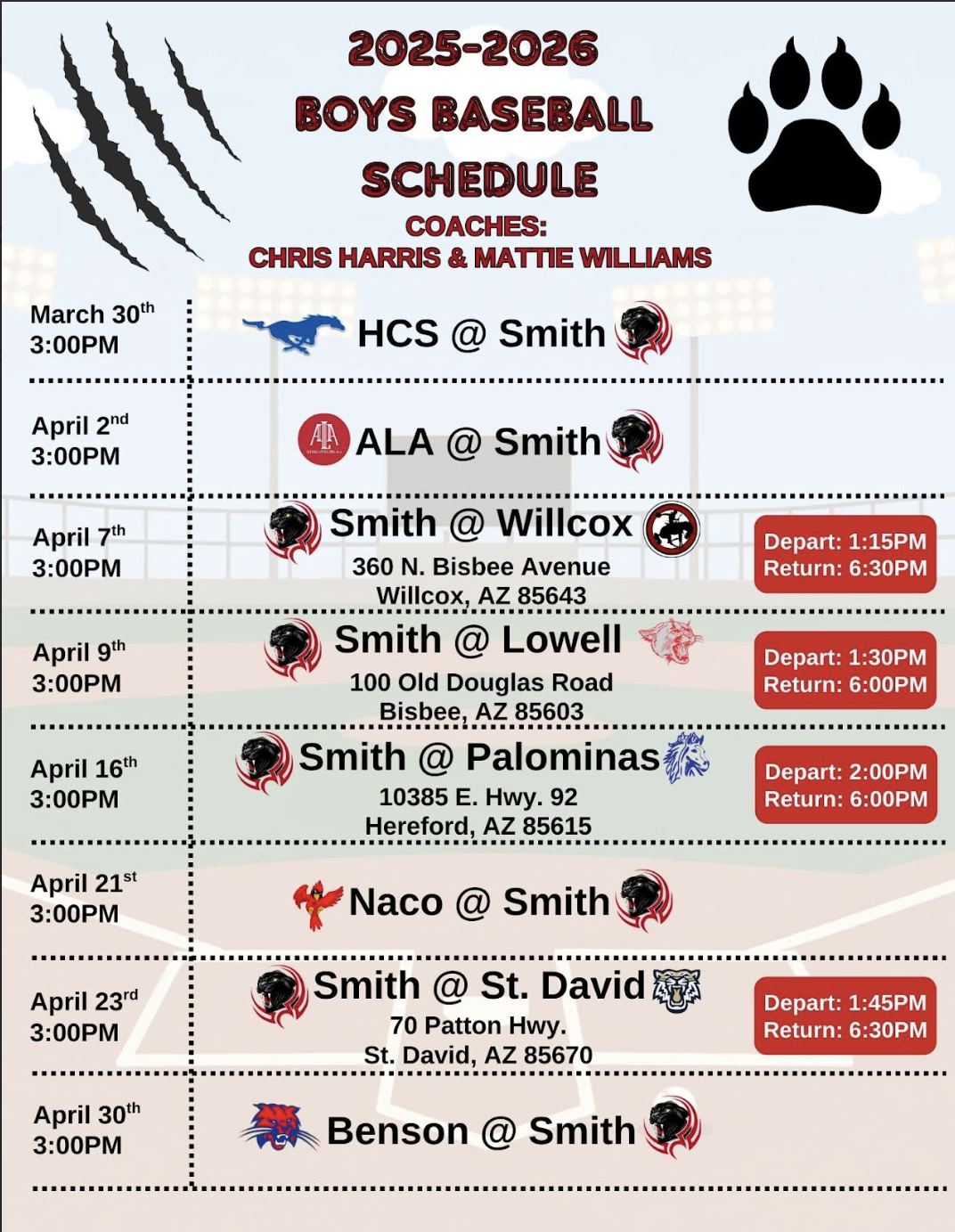 Boys Baseball Schedule