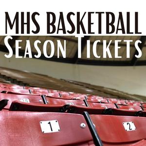 photo of bleachers with the words MHS Basketball Season Tickets