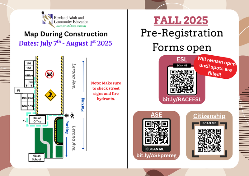 Construction Map and QR codes for Program Pre-Registration Forms