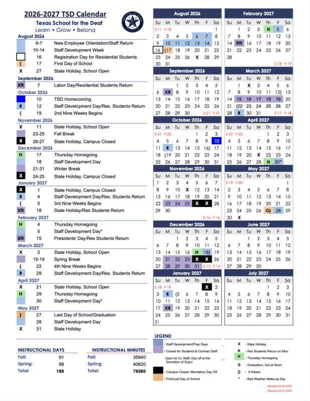 2026-2027 School Calendar image (English text)
