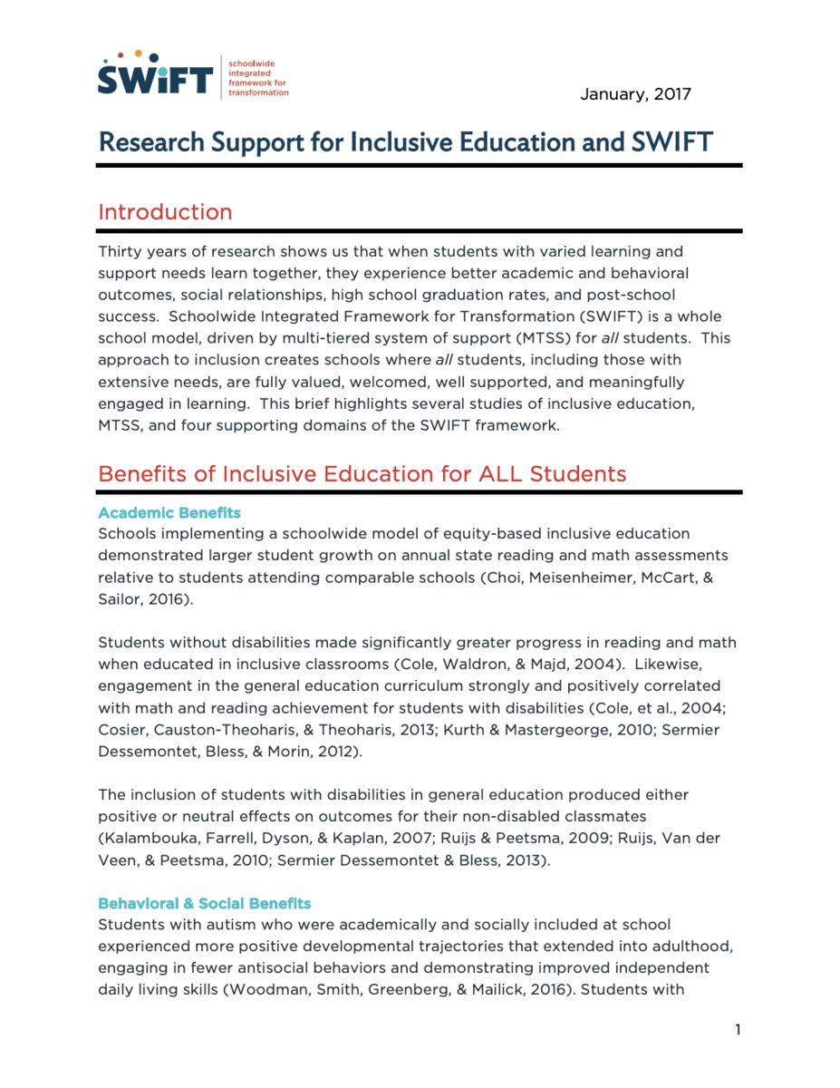 Research Support for Inclusive Education
