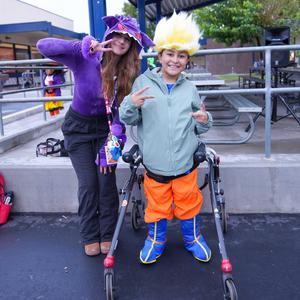 staff and student dressed up for halloween