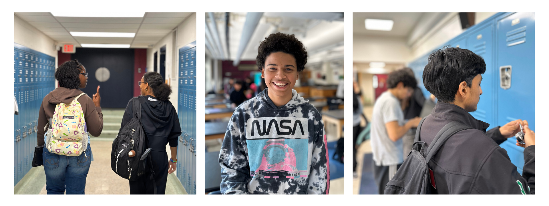 Students in the hallways and at their lockers.