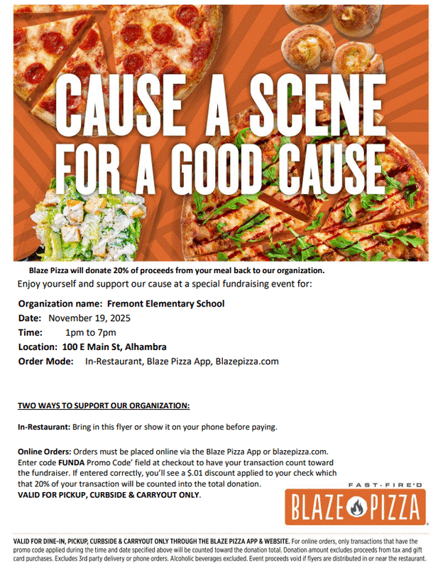 8th grade Fundraiser: BLAZE Pizza Featured Photo
