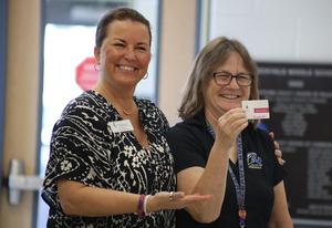 Rockvale Middle School celebrates new hygiene vending machine for students.