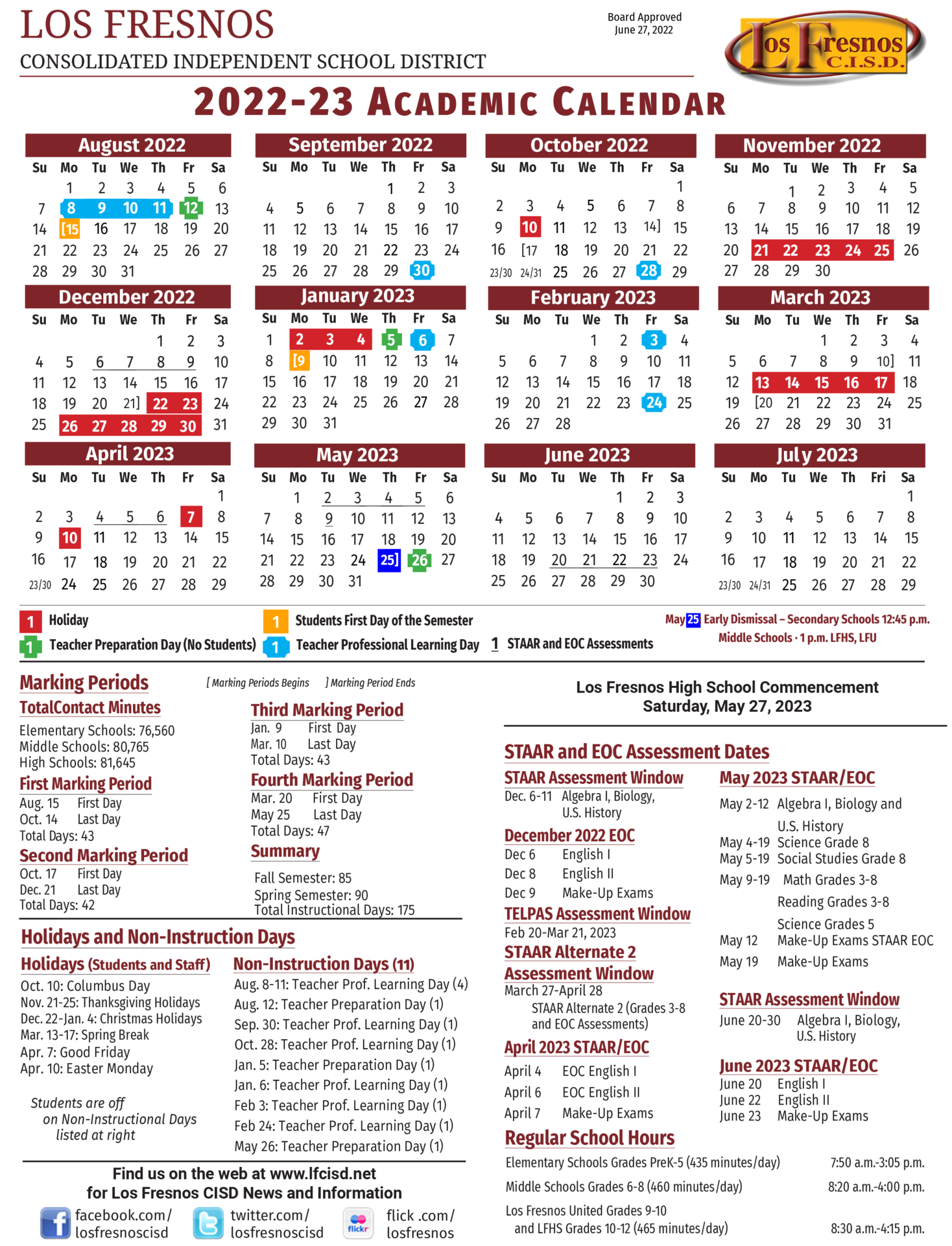 2022 23 Academic Calendar School Information Los Fresnos 2022 23 Academic Calendar School Information Los Fresnos