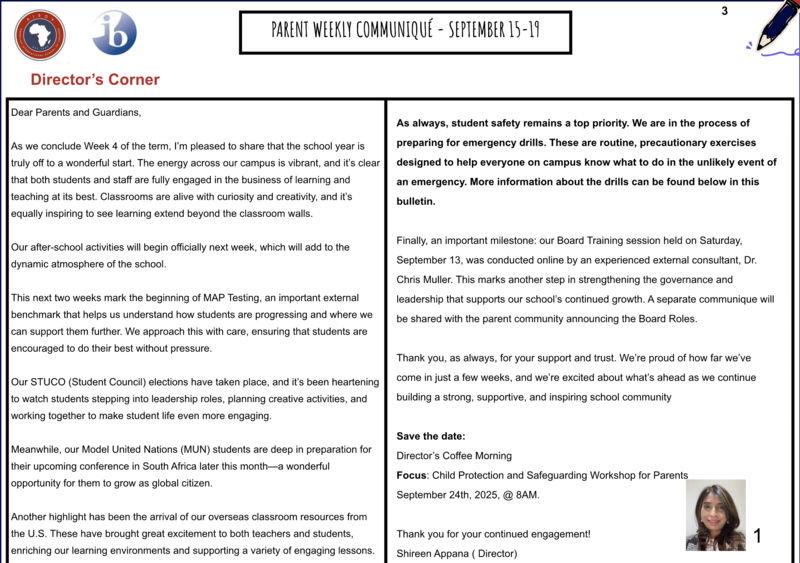 Parent week 4 announcement